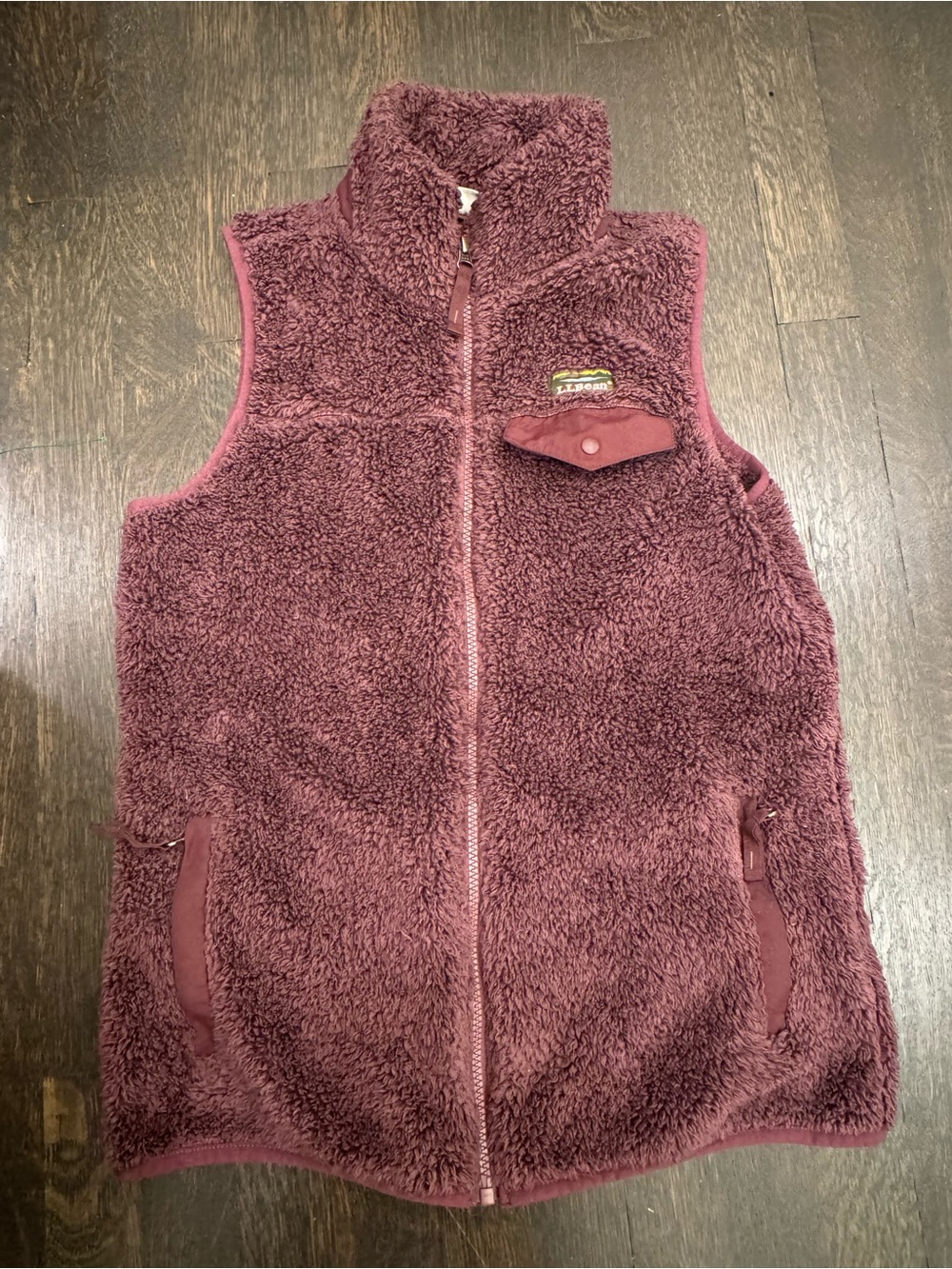 L.L. Bean Mountain Pile Fleece Vest Maroon Sherpa Full Zip XS Reg